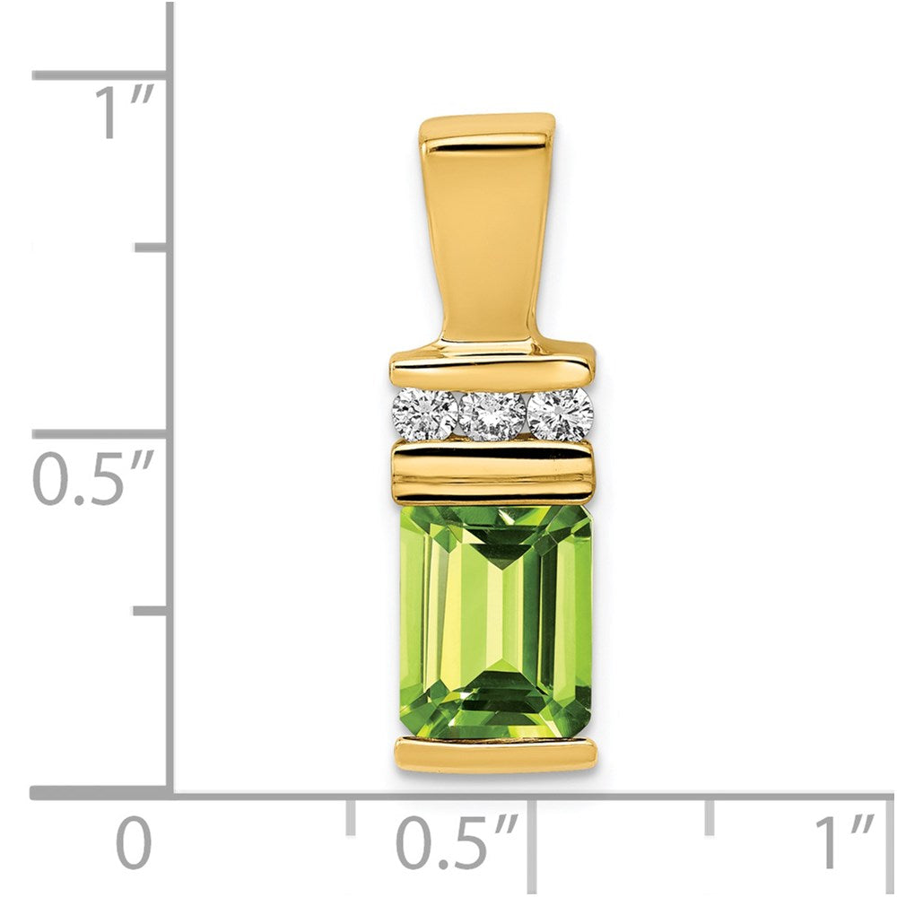 14K Gelbgold 8x6mm Smaragdschliff Peridot Vs Diamant Anhänger