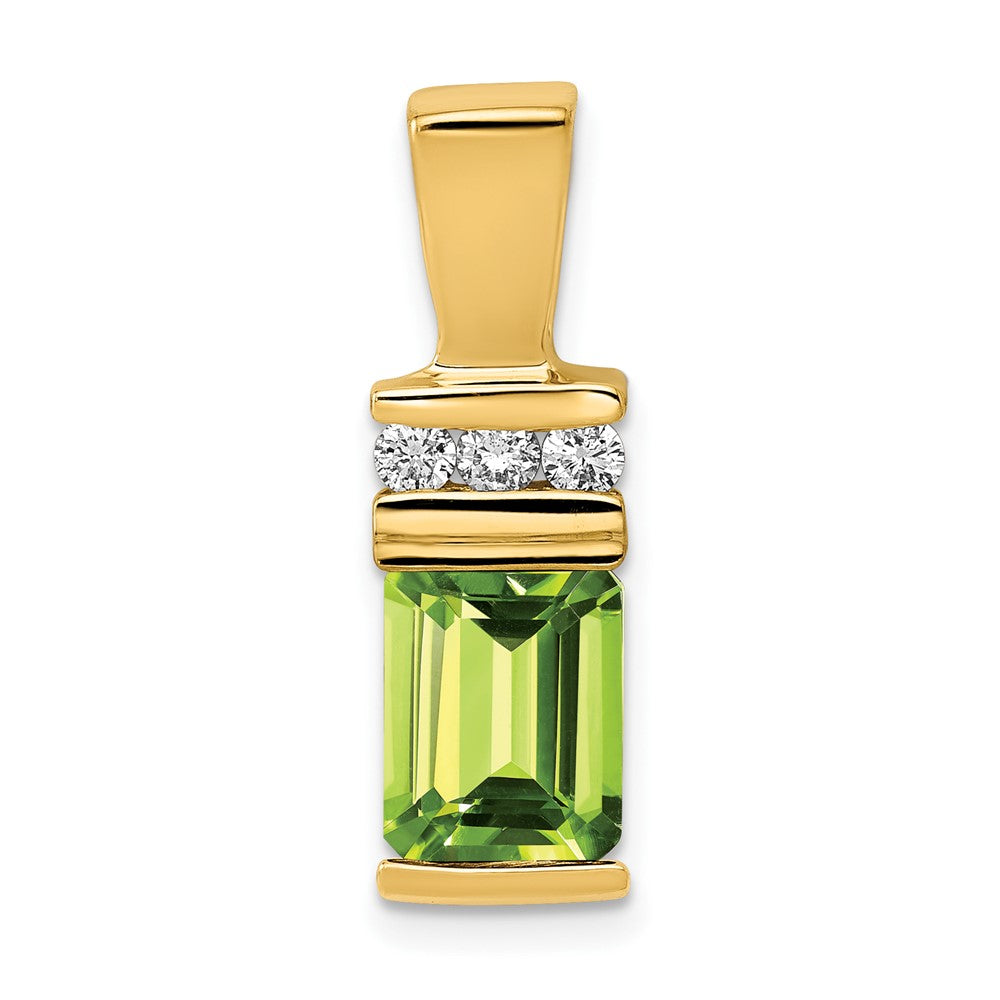 14K Gelbgold 8x6mm Smaragdschliff Peridot A Diamant Anhänger