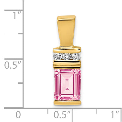 14K Gelbgold 8x6mm Smaragdschliff Rosa Turmalin Aaa Diamant Anhänger