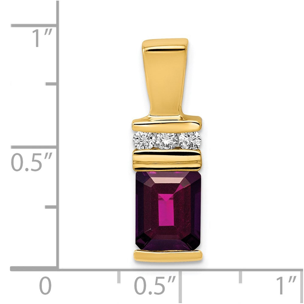 14K Gelbgold 8x6mm Smaragdschliff Rhodolith Granat Vs Diamant Anhänger