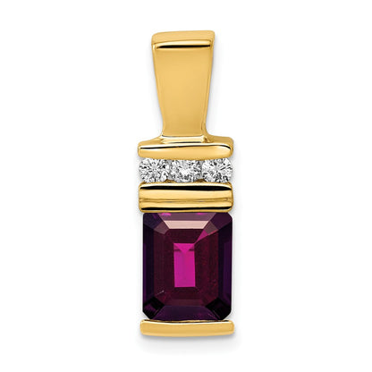 14K Gelbgold 8x6mm Smaragdschliff Rhodolith Granat Vs Diamant Anhänger