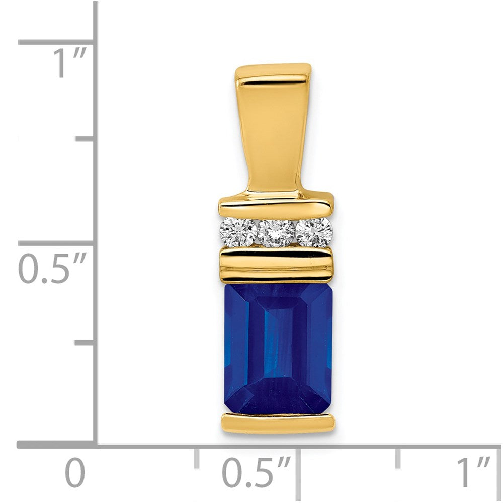 14K Gelbgold 8x6mm Smaragdschliff Saphir Vs Diamant Anhänger