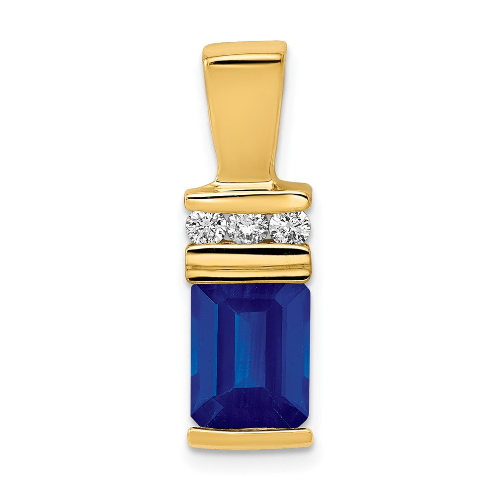 14K Gelbgold 8x6mm Smaragdschliff Saphir Aa Diamant Anhänger