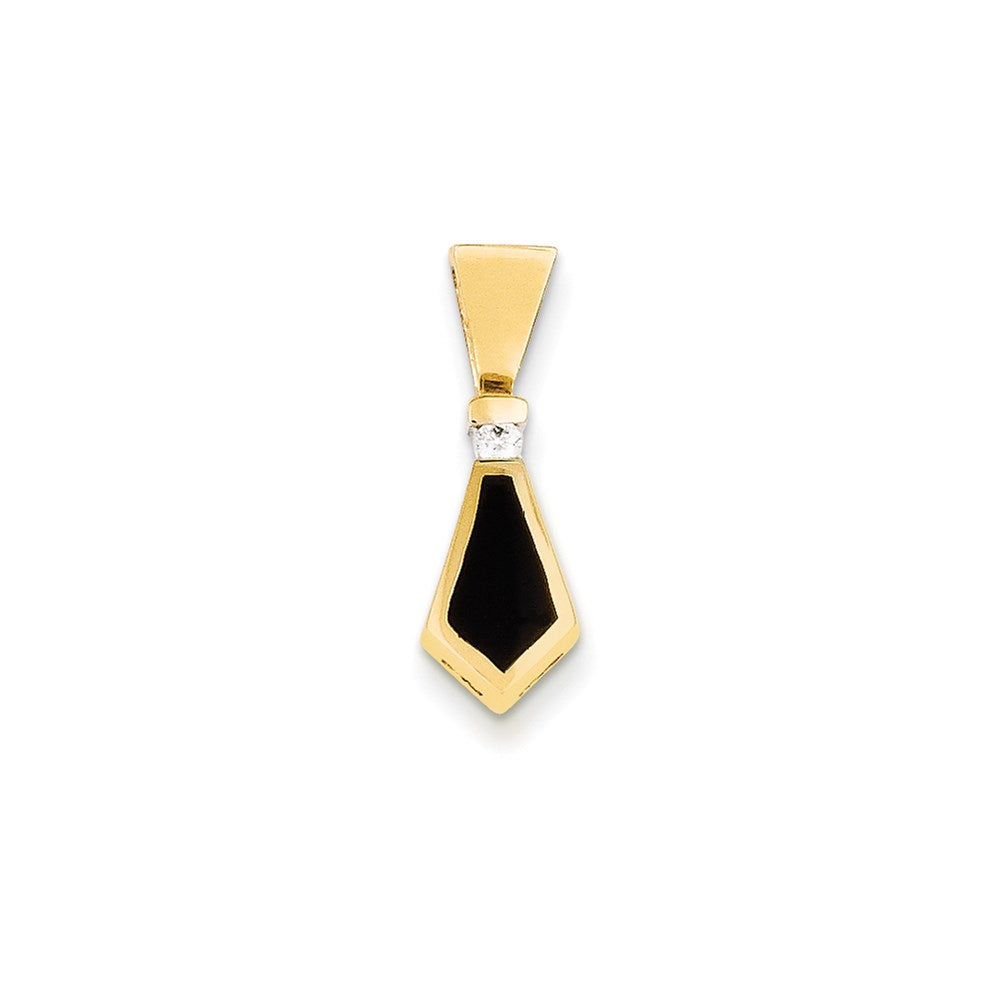 14K Gelbgold Poliert Aa Qualität Completed Diamant & Onyx Anhänger