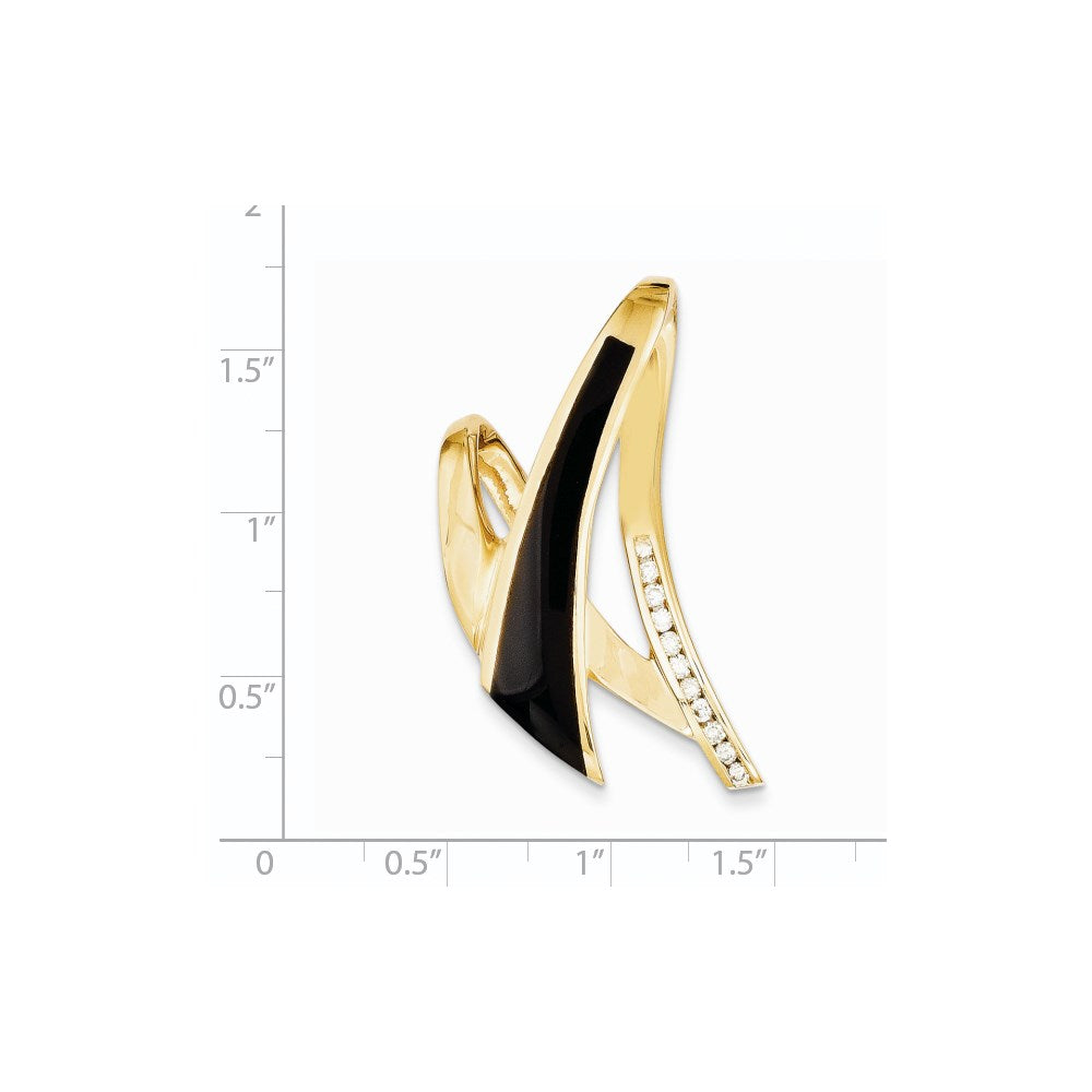 14K Gelbgold Poliert Aa Qualität Completed Diamant/onyx Anhänger