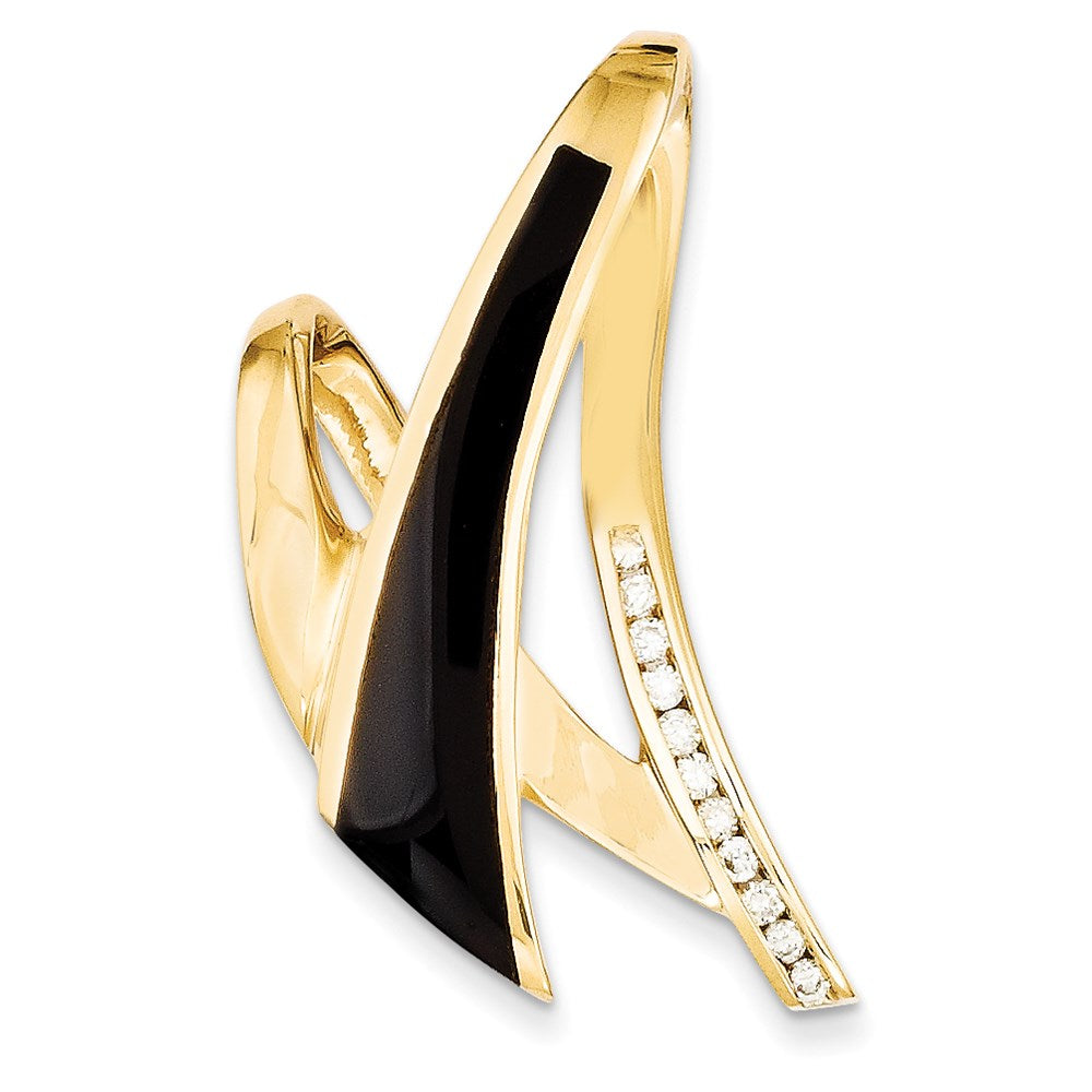 14K Gelbgold Poliert Aa Qualität Completed Diamant/onyx Anhänger