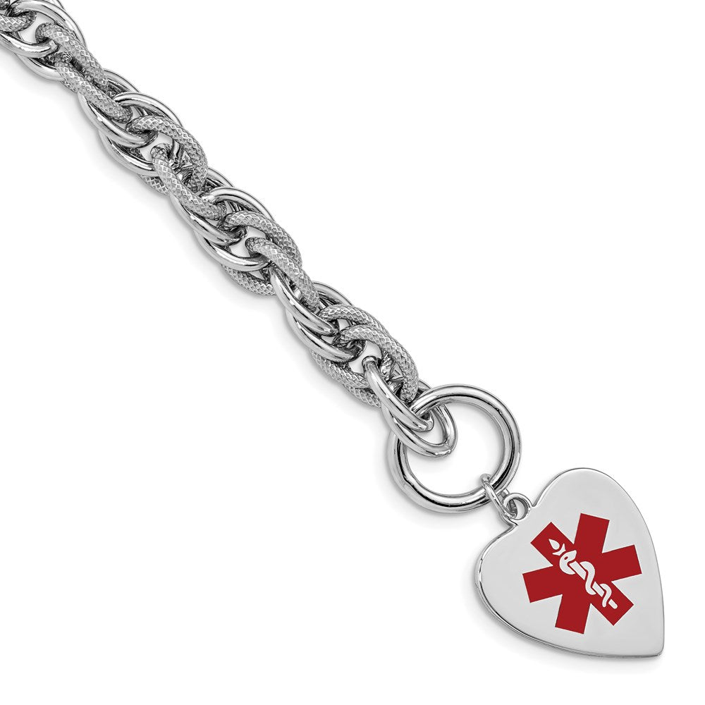 Sterlingsilber Rhodium Gravierbar Emaille Herz Medizinisch Id Armband