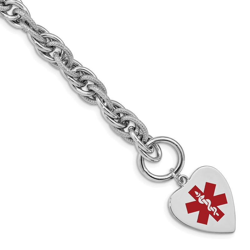 Sterlingsilber Rhodium Gravierbar Emaille Herz Medizinisch Id Armband