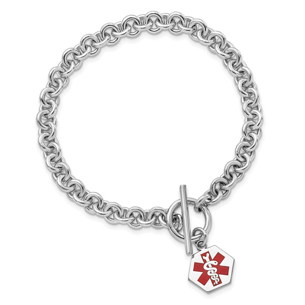Sterlingsilber Rhodium Gravierbar Emaille Hexagon Medizinisch Id Armband