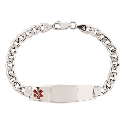 Sterlingsilber Rhodiniert Medizinisch Id Panzer Glieder Armband