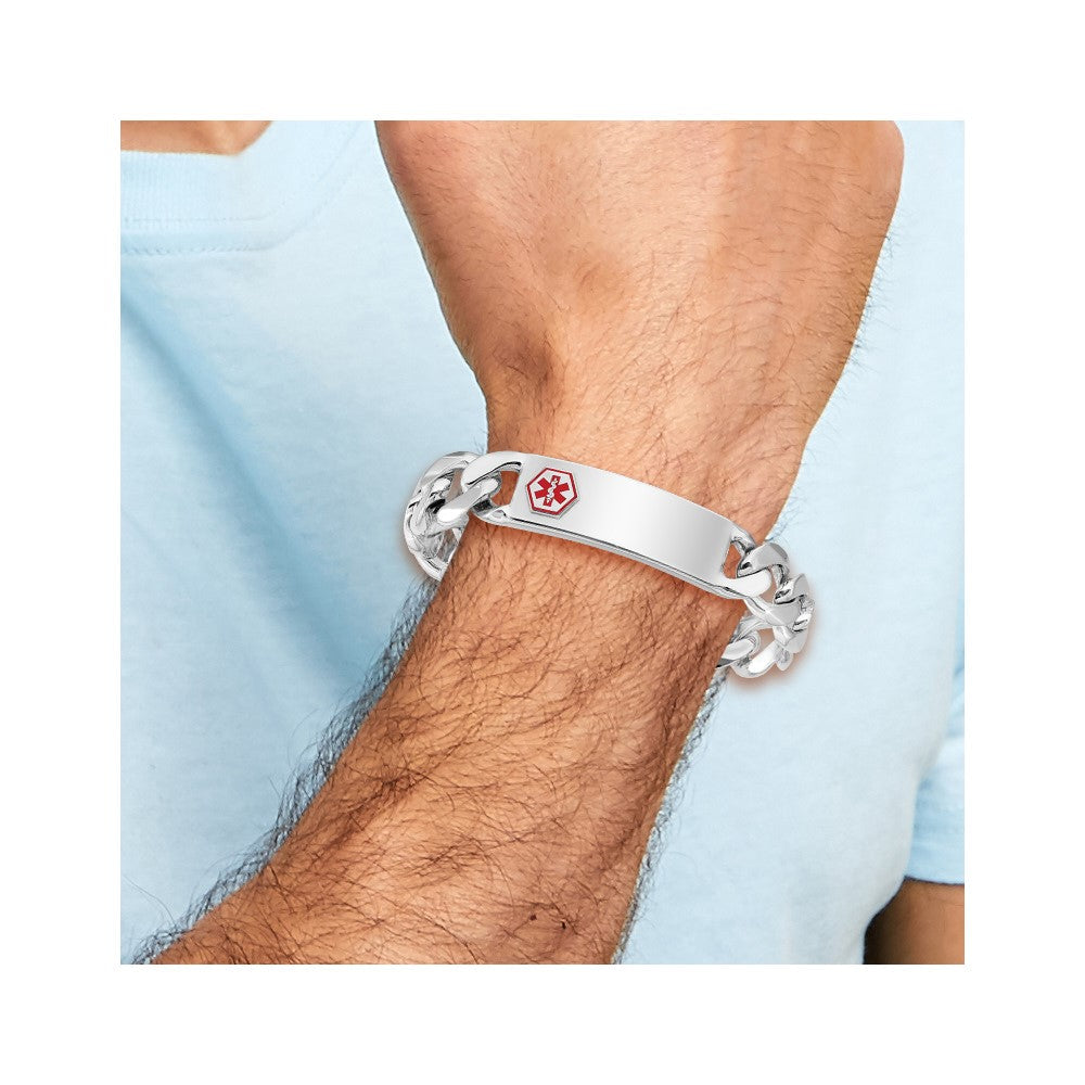 Sterlingsilber Rhodiniert Medizinisch Id Panzer Glieder Armband