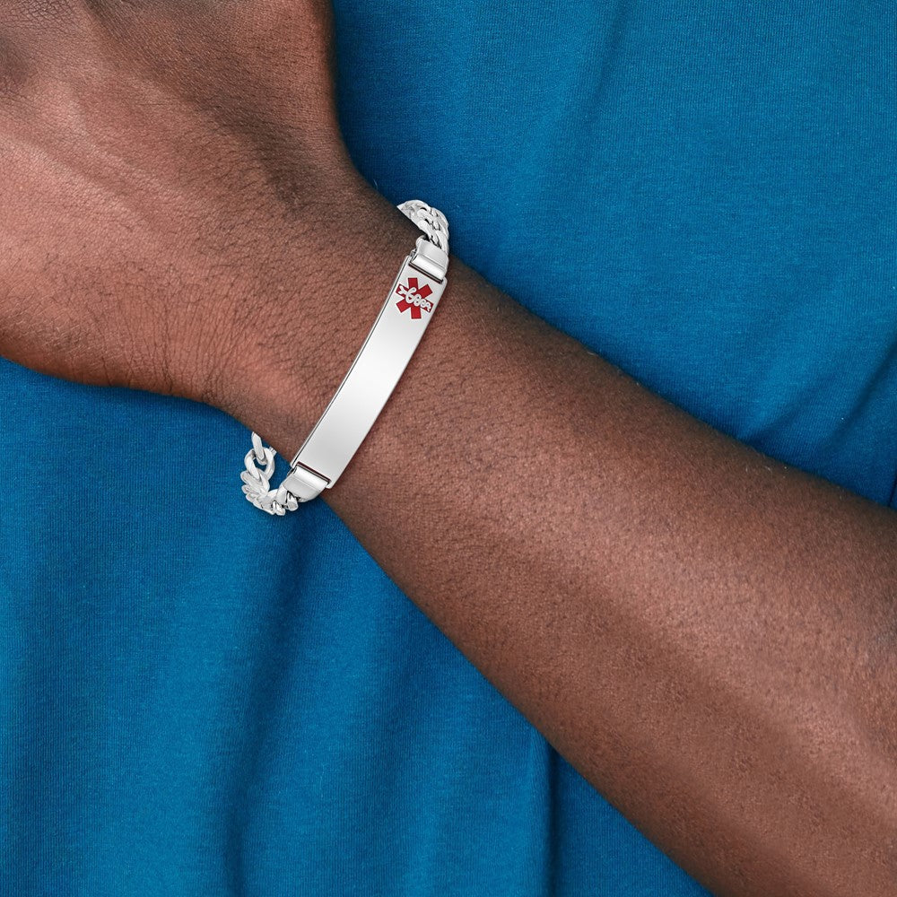 Sterlingsilber Rhodiniert Medizinisch Id Panzer Glieder Armband