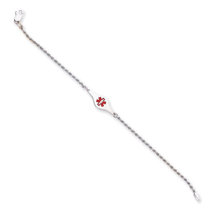 Sterlingsilber Rhodiniert Medizinisch Id Kordel Glieder Armband