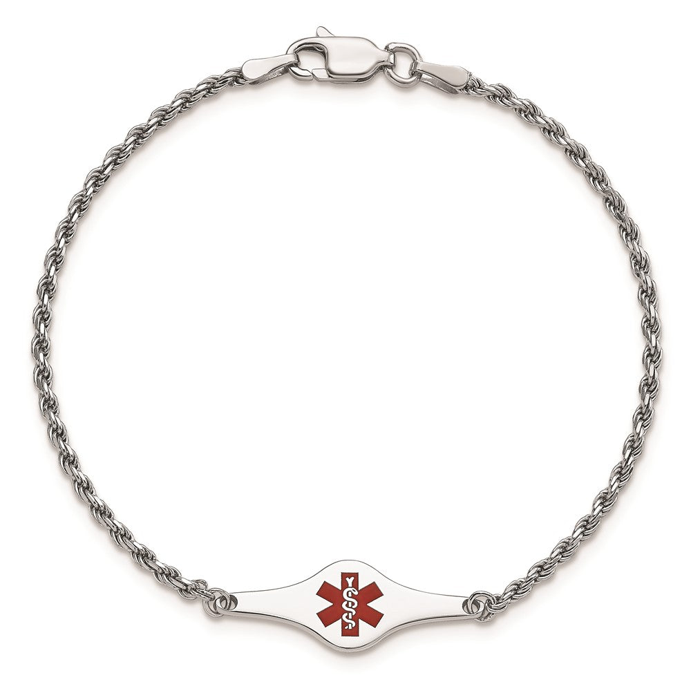 Sterlingsilber Rhodiniert Medizinisch Id Kordel Glieder Armband