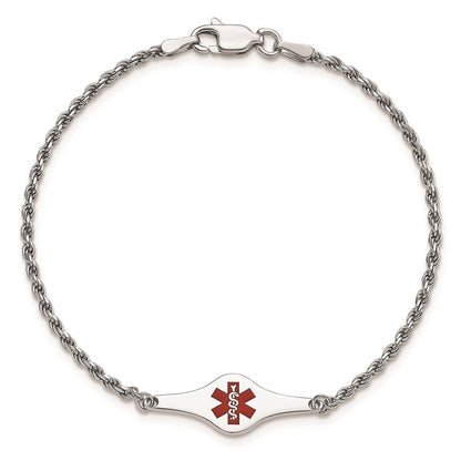 Sterlingsilber Rhodiniert Medizinisch Id Kordel Glieder Armband