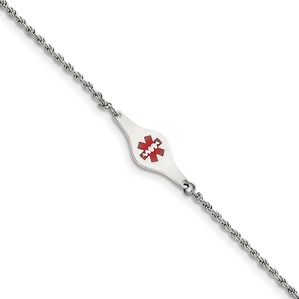 Sterlingsilber Rhodiniert Medizinisch Id Kordel Glieder Armband