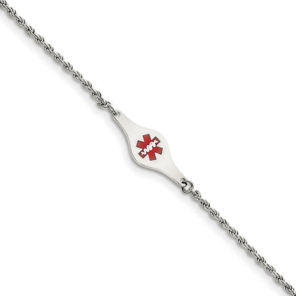 Sterlingsilber Rhodiniert Medizinisch Id Kordel Glieder Armband