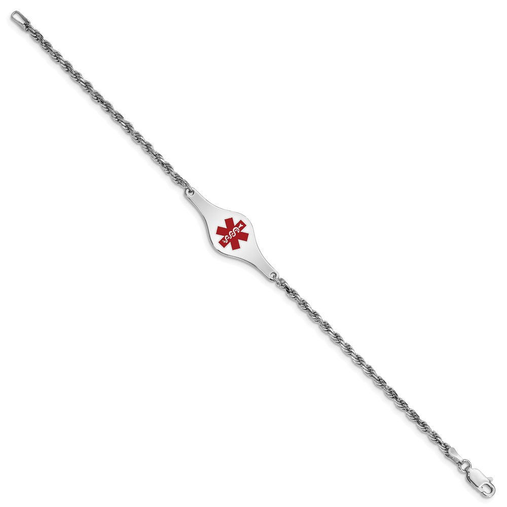 Sterlingsilber Rhodiniert Medizinisch Id Kordel Glieder Armband