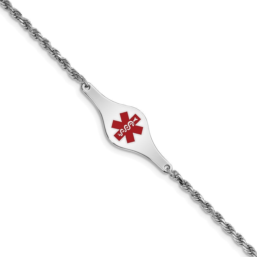 Sterlingsilber Rhodiniert Medizinisch Id Kordel Glieder Armband