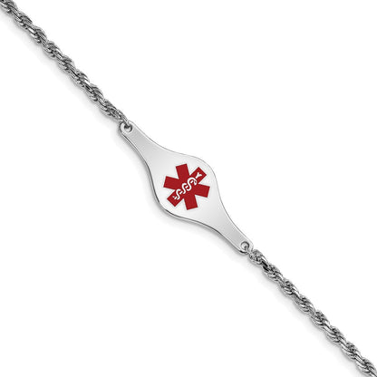 Sterlingsilber Rhodiniert Medizinisch Id Kordel Glieder Armband