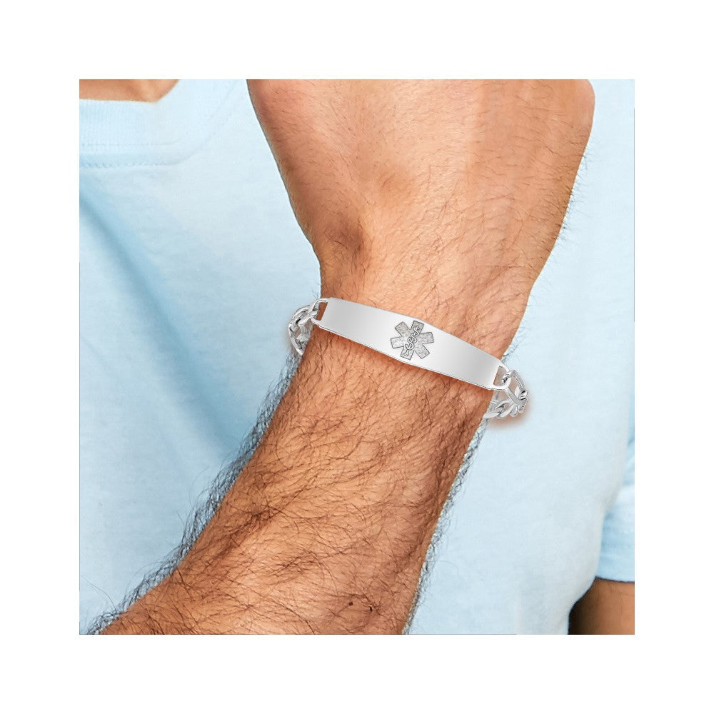 Sterlingsilber Rhod Plt Non Emailliert Medizinisch Id Figaro Glieder Armband