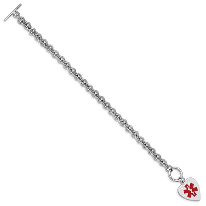 Sterlingsilber Rhodiniert Gravierbar Emaille Herz Medizinisch Id Armband
