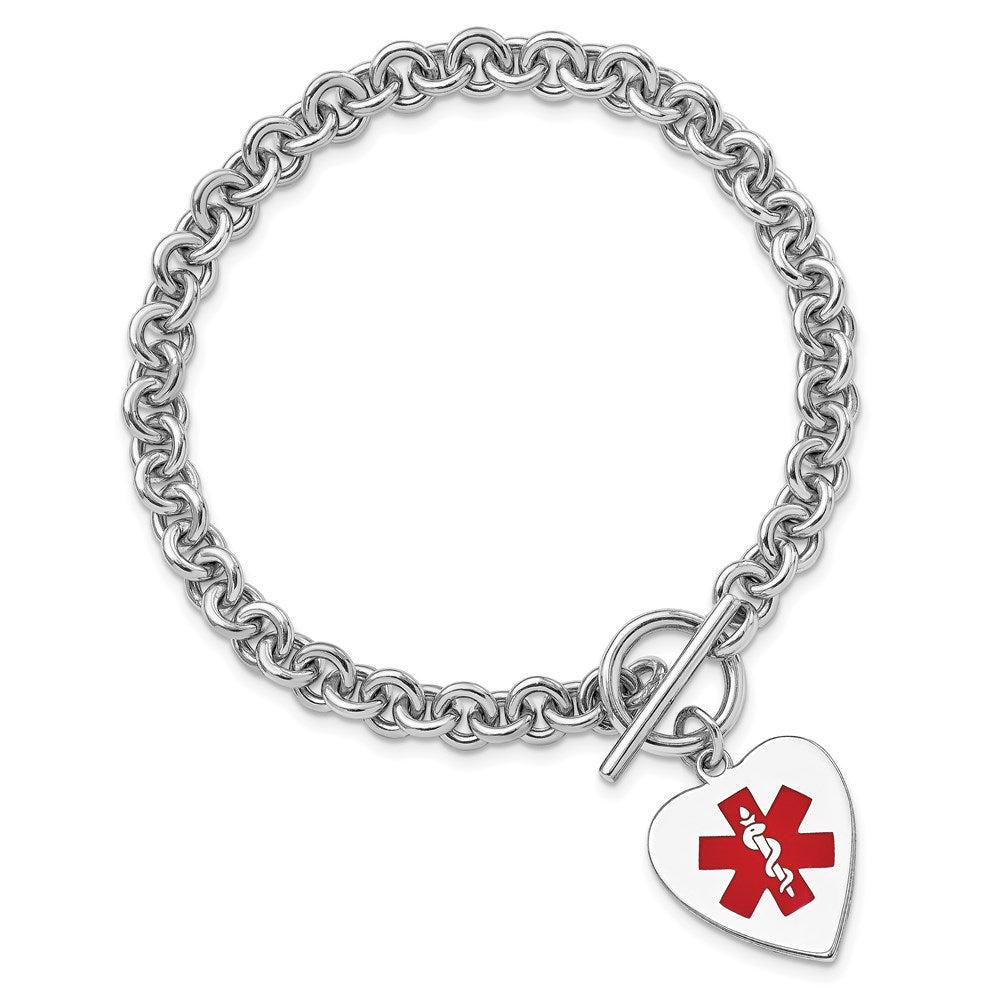 Sterlingsilber Rhodiniert Gravierbar Emaille Herz Medizinisch Id Armband