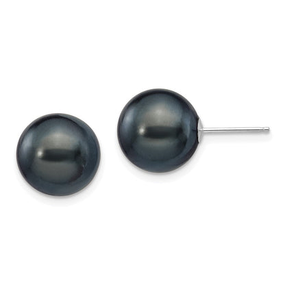 14K Weißgold 10 11mm Schwarz Rund Süßwasser Zuchtperle Ohrstecker