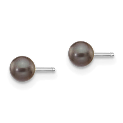 14K Weißgold 3 4mm Schwarz Rund Süßwasser Zuchtperle Ohrstecker