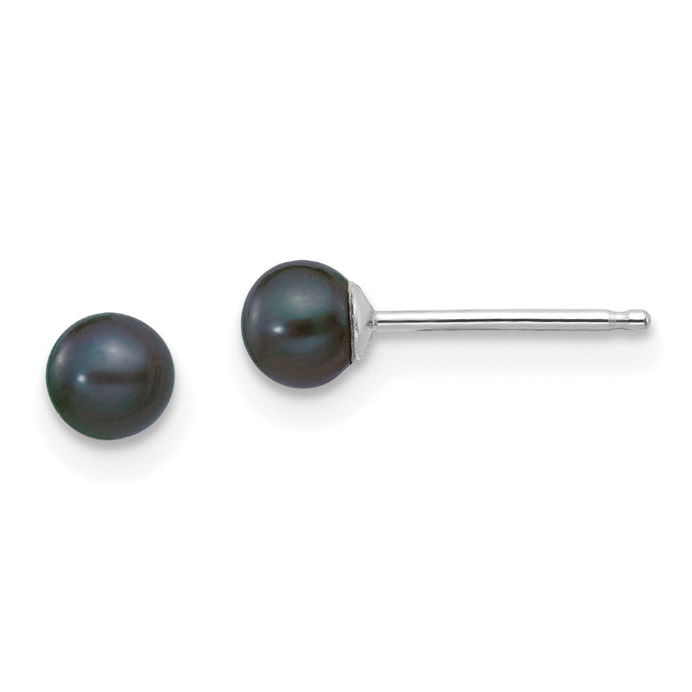 14K Weißgold 3 4mm Schwarz Rund Süßwasser Zuchtperle Ohrstecker