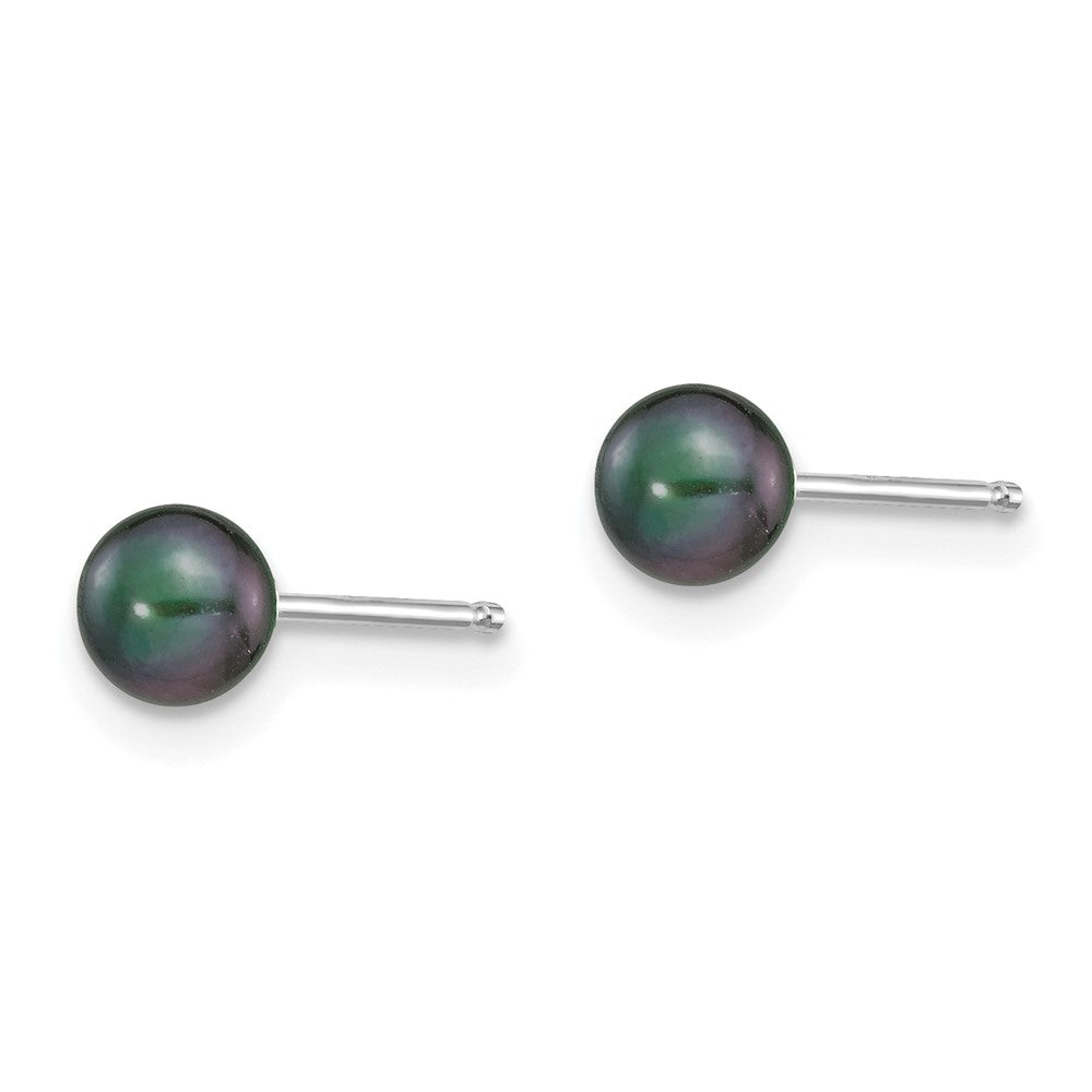 14K Weißgold 4 5mm Schwarz Rund Süßwasser Zuchtperle Ohrstecker