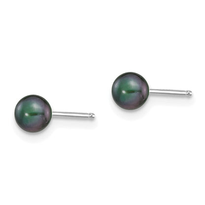14K Weißgold 4 5mm Schwarz Rund Süßwasser Zuchtperle Ohrstecker