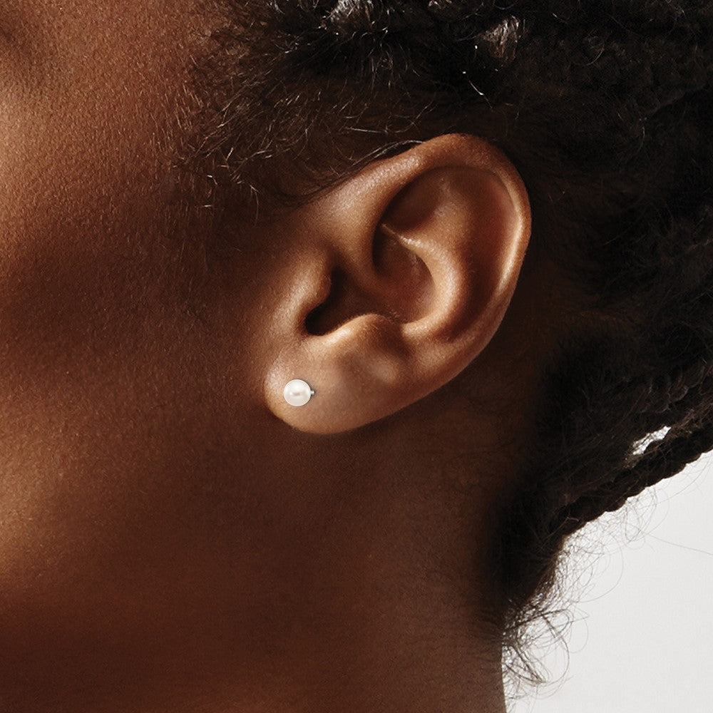 14K Weißgold 4 5mm Rund Süßwasser Zuchtperle Ohrstecker