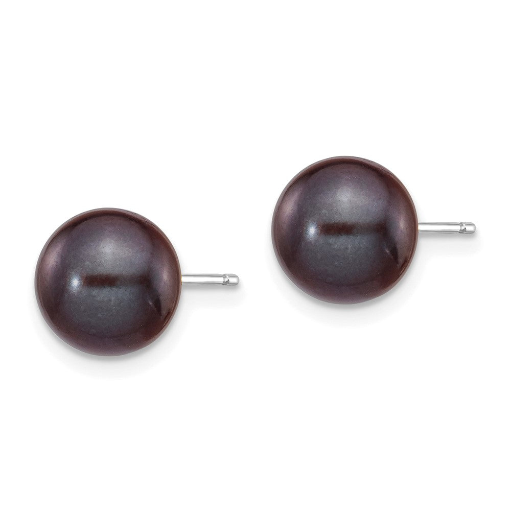 14K Weißgold 8 9mm Schwarz Rund Süßwasser Zuchtperle Ohrstecker