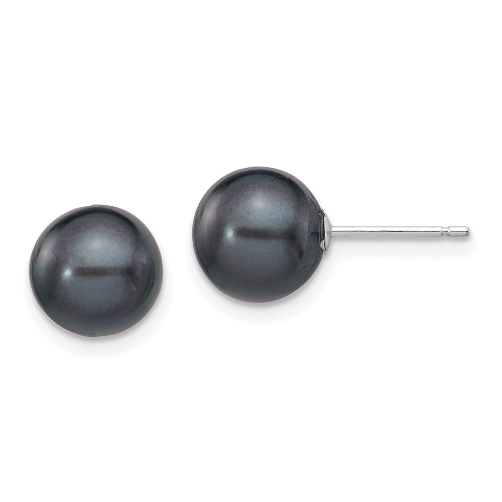 14K Weißgold 8 9mm Schwarz Rund Süßwasser Zuchtperle Ohrstecker