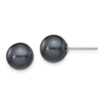 14K Weißgold 8 9mm Schwarz Rund Süßwasser Zuchtperle Ohrstecker