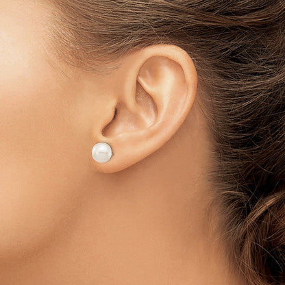 14K Weißgold 8 9mm Rund Süßwasser Zuchtperle Ohrstecker