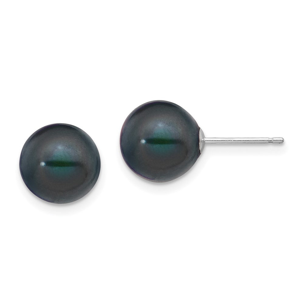 14K Weißgold 9 10mm Schwarz Rund Süßwasser Zuchtperle Ohrstecker