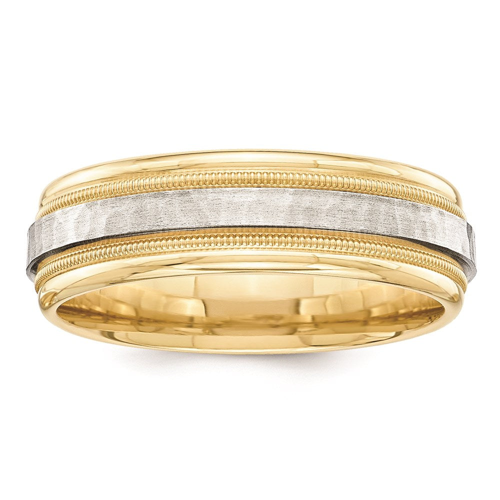 Massiv 14K Gelbgold Bicolor 6mm Milgrained Edges Größe 6 Hochzeit Herren/women Ehering Ring
