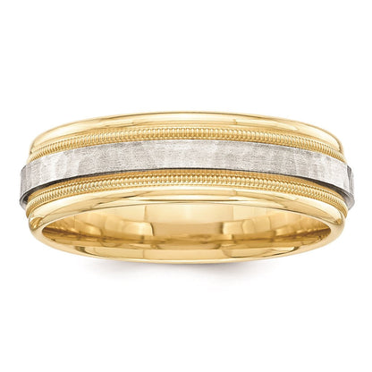 Massiv 10K Gelbgold Bicolor 6mm Milgrained Edges Größe 6 Hochzeit Herren/women Ehering Ring