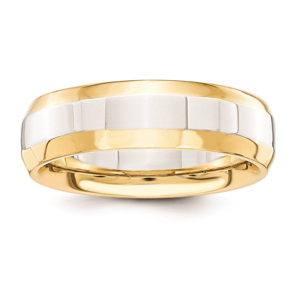 Massiv 14K Gelbgold Bicolor 6mm Gewölbt Größe 11 Hochzeit Herren/women Ehering Ring