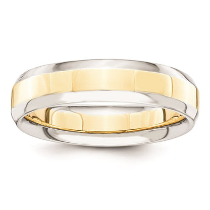 Massiv 14K Gelbgold Bicolor 5mm Gewölbt Größe 7 Hochzeit Herren/women Ehering Ring