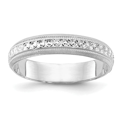 14K Weißgold 3,75 mm Ehering mit geätztem Design