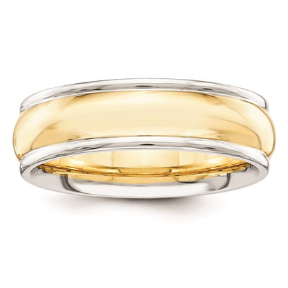 Massiv 14K Gelbgold Bicolor 6mm Gewölbt Größe 10 Hochzeit Herren/women Ehering Ring