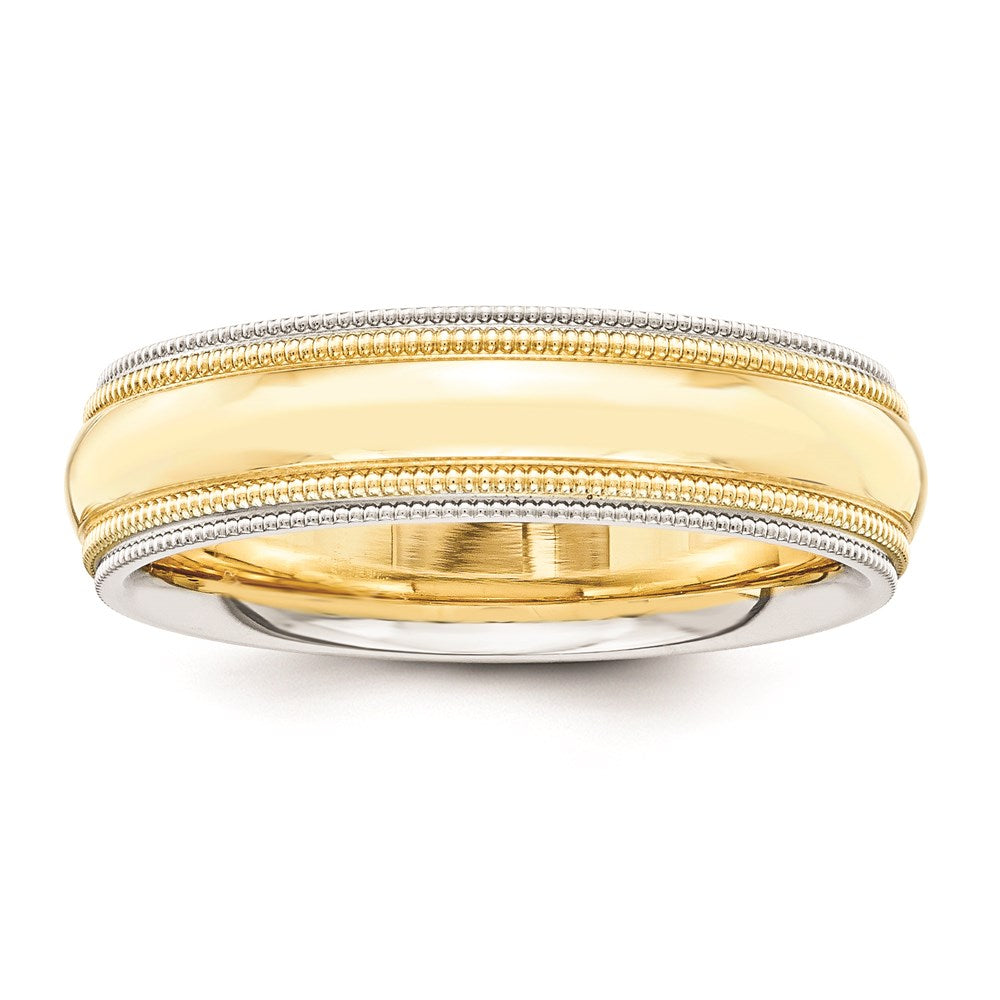 Massiv 10K Gelbgold Bicolor 5mm Milgrained-edged Größe 12 Hochzeit Herren/women Ehering Ring