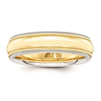 Massiv 10K Gelbgold Bicolor 5mm Milgrained-edged Größe 12 Hochzeit Herren/women Ehering Ring