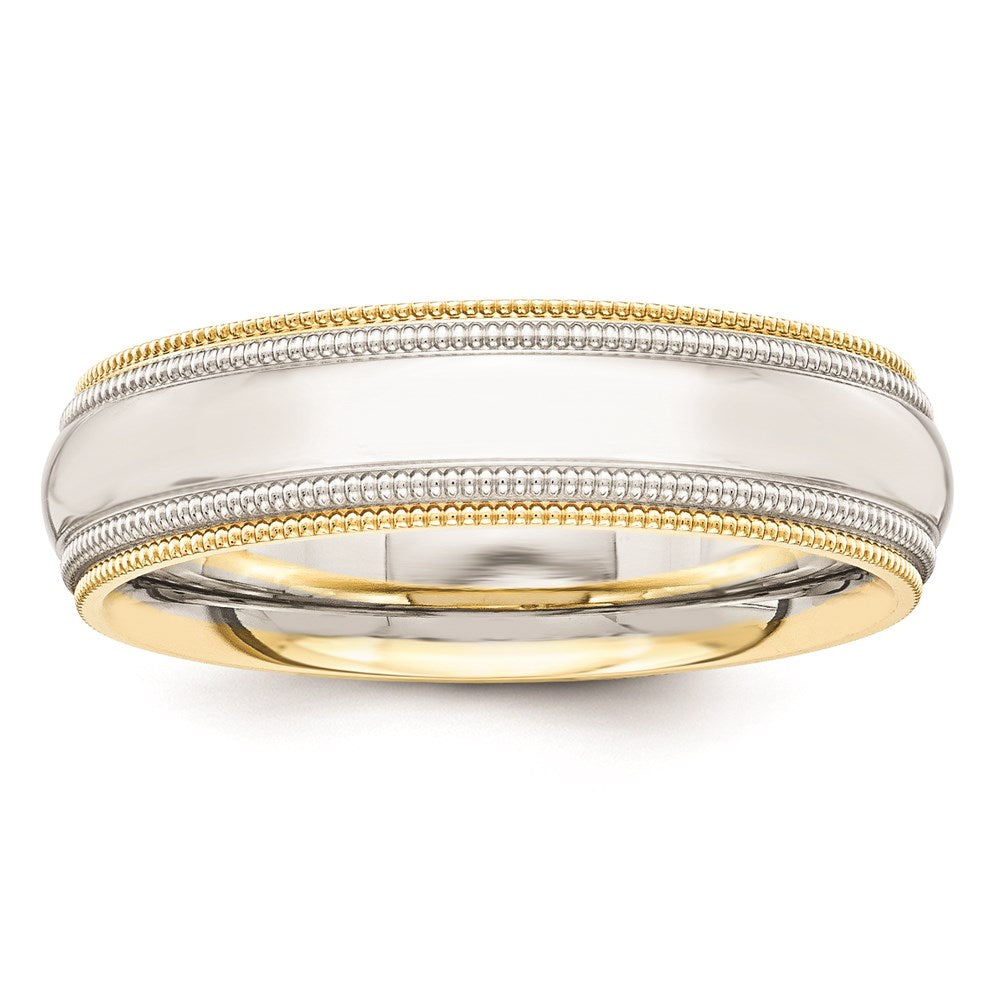 Massiv 14K Gelbgold Bicolor 5.5mm Milgrained-edged Größe 10 Hochzeit Herren/women Ehering Ring