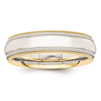 Massiv 14K Gelbgold Bicolor 5.5mm Milgrained-edged Größe 10 Hochzeit Herren/women Ehering Ring