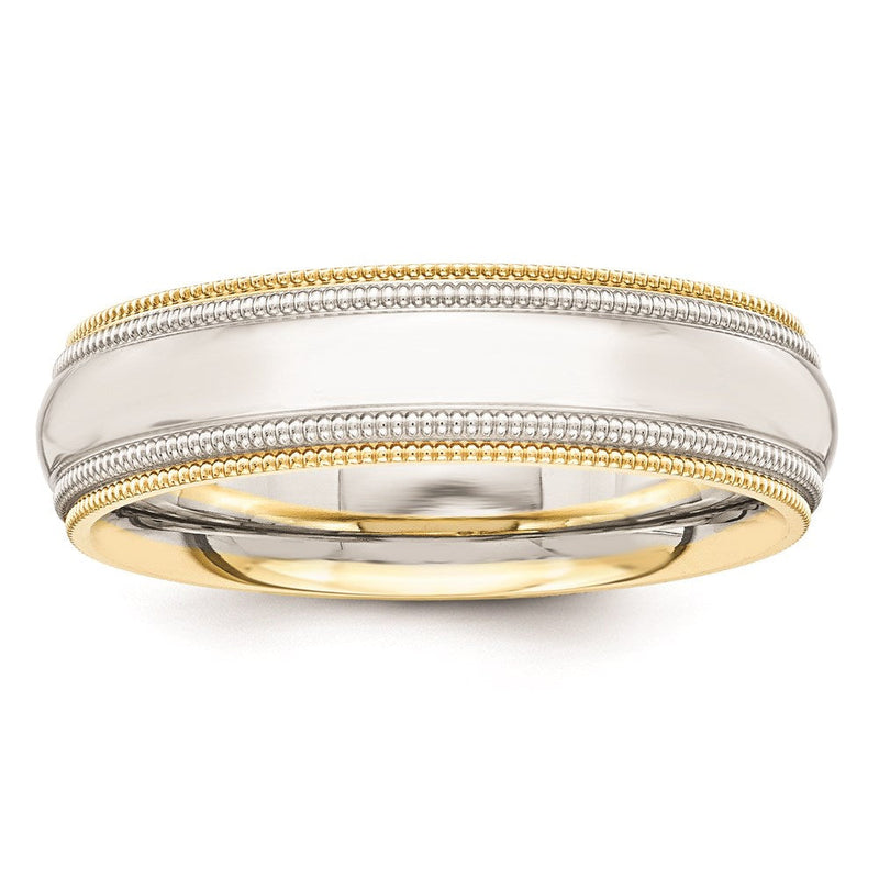Massiv 10K Gelbgold Bicolor 5.5mm Milgrained-edged Größe 8 Hochzeit Herren/women Ehering Ring