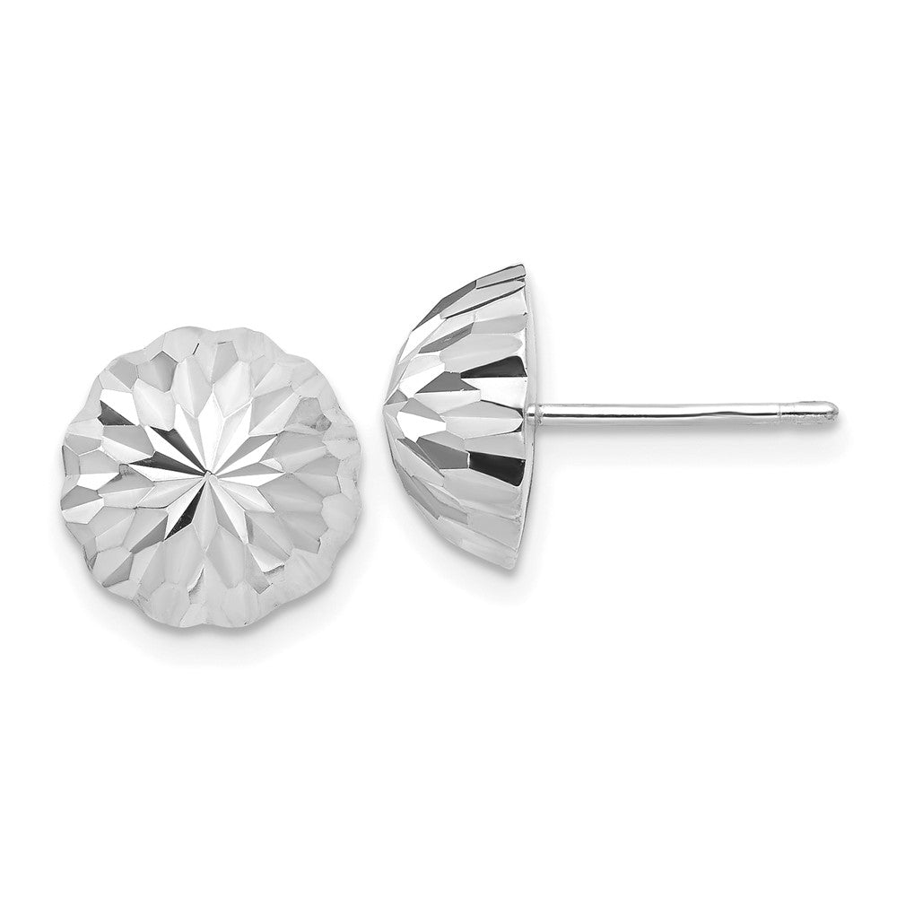 14K Weißgold Poliert & Diamantiert Halb Kugel Ohrstecker